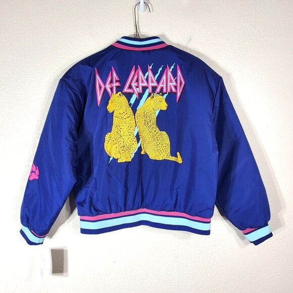 Def Leppard Youth Bomber Jacket Size 14/16 Navy Blue Polyester NWT - Picture 9 of 11